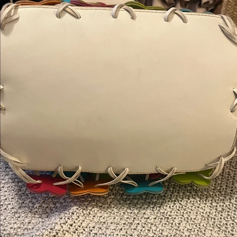 Nine West Florsl Embellished Colorful Canvas Faux Leather Tote Purse Bag - Picture 13 of 15